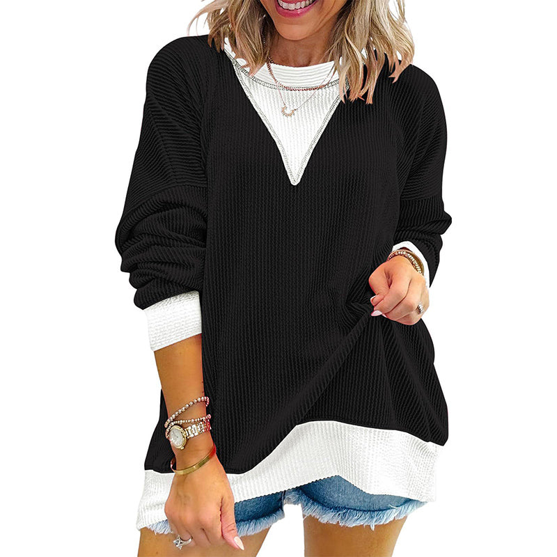 Women's Color Block Pullover - Casual Crewneck Long Sleeve Sweatshirt, Cute Loose Fit Top