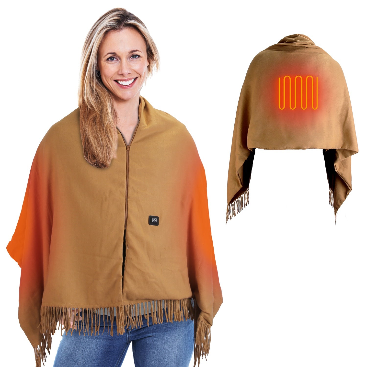 1Pc 79x24In USB Heated Shawl With Teasel Wearable Heating Blanket Electric Throw Wrap Indoor Outdoor With Zipper 3 Heating Levels Machine Washable For Outdoor Home Office