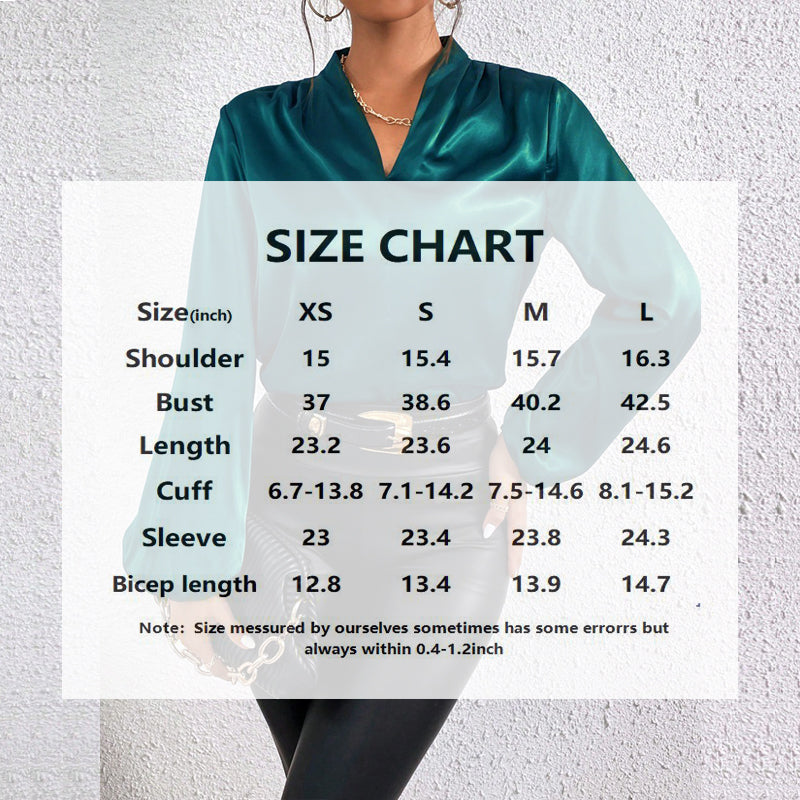 Women's Elegant Satin V-Neck Blouse, Puff Long Sleeve Cuff Top For Casual And Office Wear