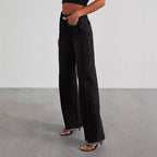 Fashion High Waist Jeans With Pockets Comfortable Slim Fit Straight Wide-leg Pants Womens Clothing