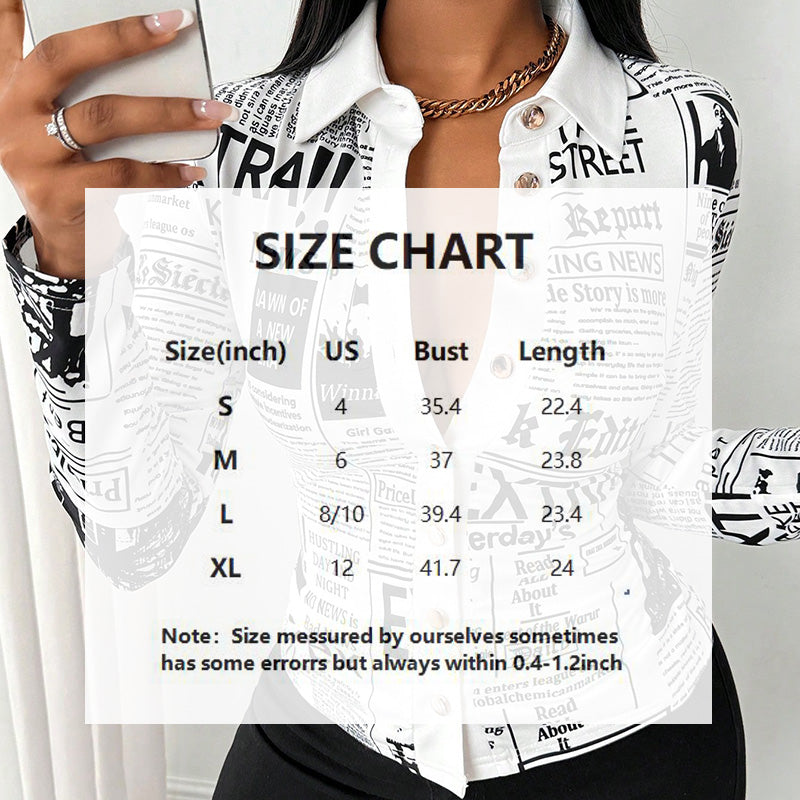 Women's Long Sleeve Casual Shirt - Spring&Fall Slim Fit Printed Blouse With Single Button Placket