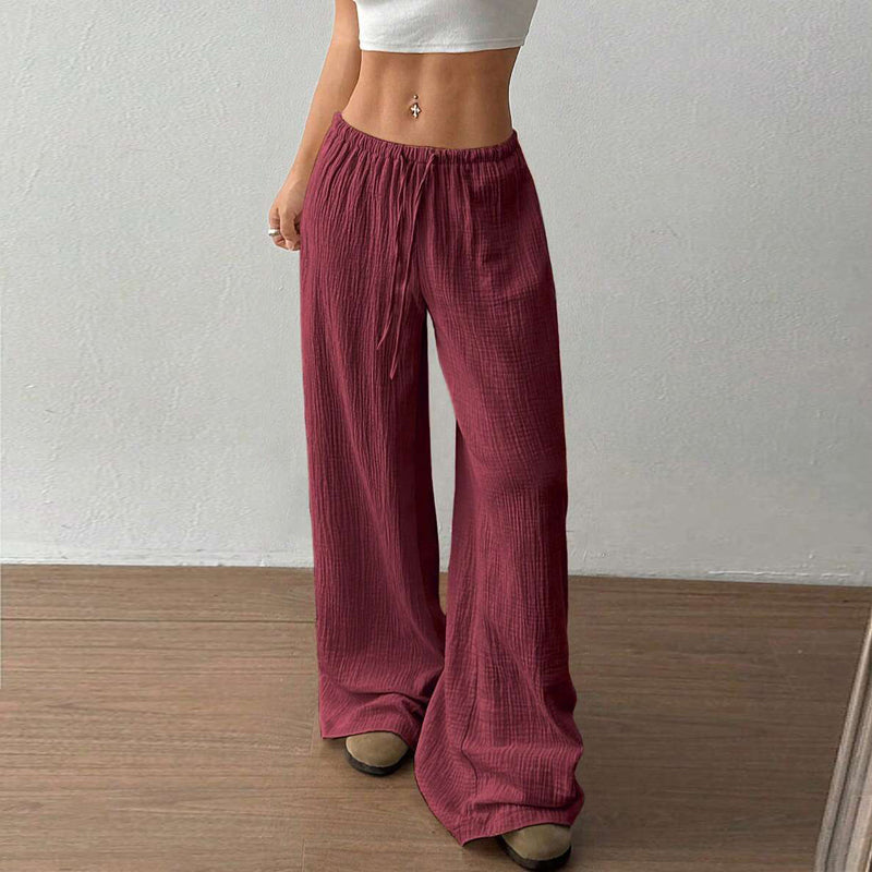 Plus Size Women's Solid Color High-Waisted Wide Leg Pants Drawstring Waist Casual Trousers For Spring And Autumn