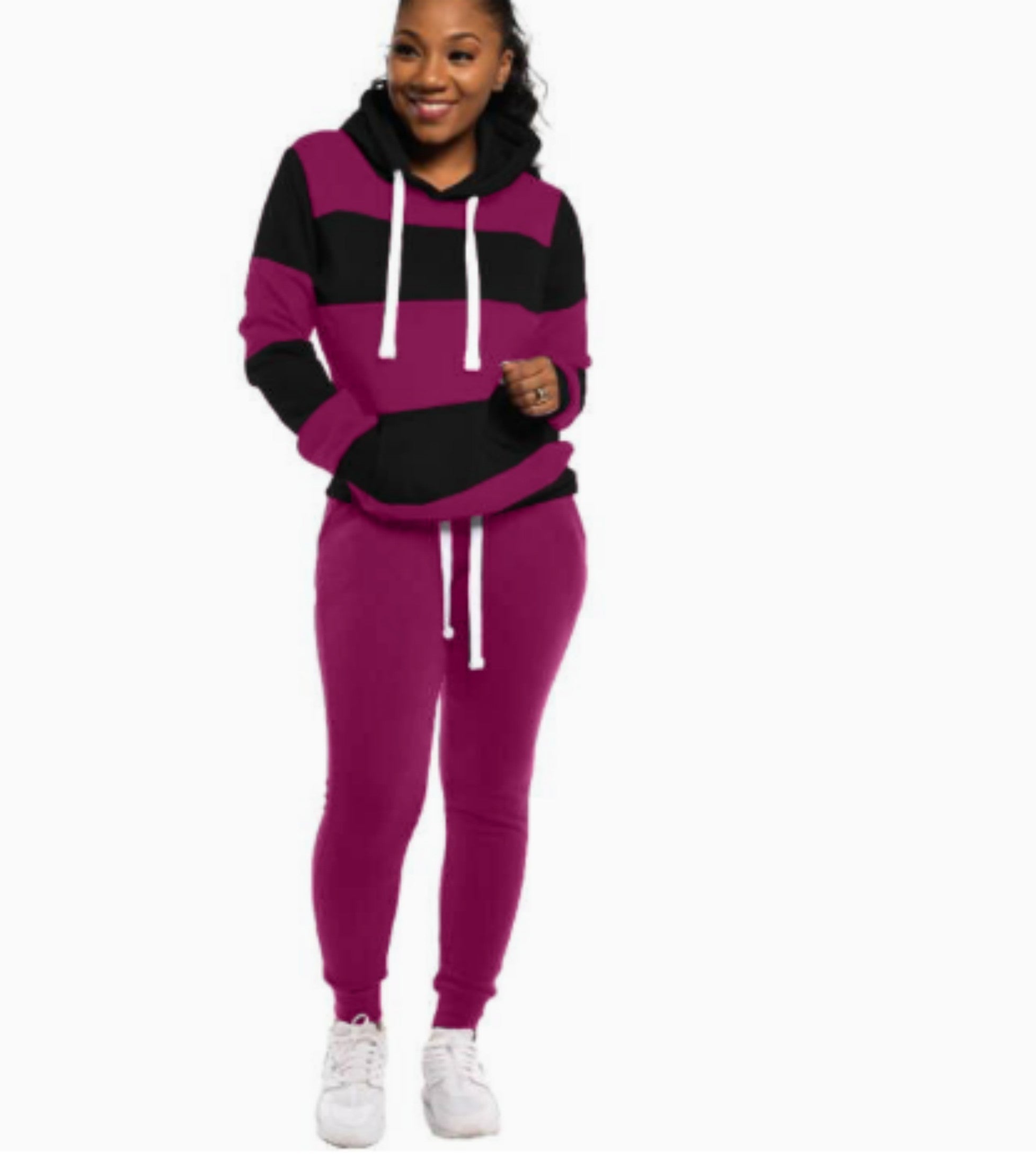 Striped hooded sweater trousers set