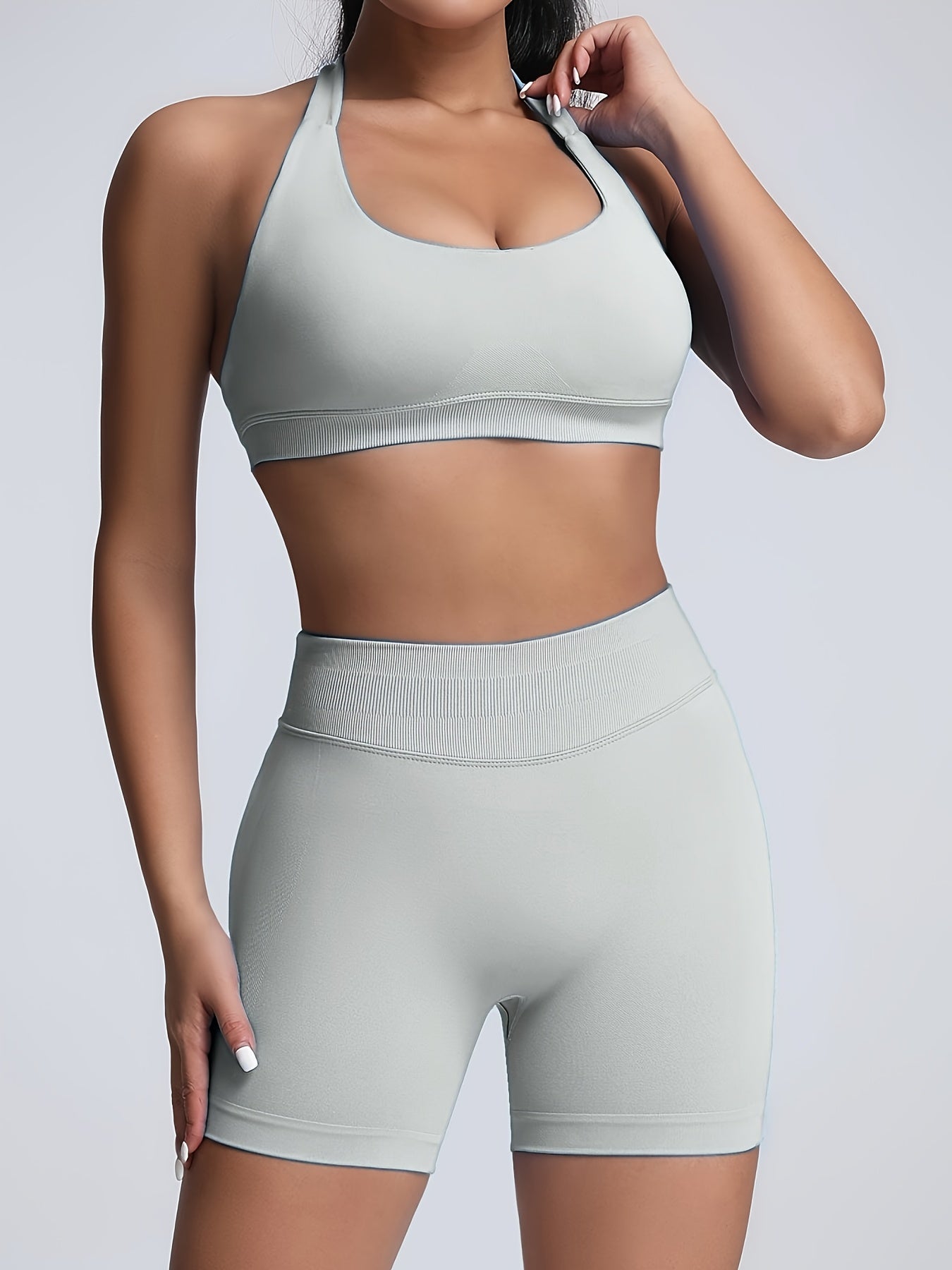 Women's Yoga Workout Set  Sports Bra High-Waist Shorts  Quick-Dry  Breathable