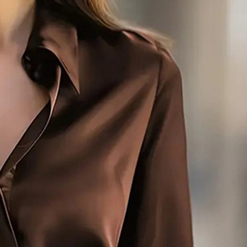 Elegant Women's Solid Color Lapel Shirt Long Sleeve Button-Down Blouse For Office And Formal Wear