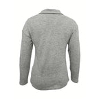 Women's Solid Color Knit Zip-Up Collar Long Sleeve Top - Casual Fashion Blouse For Spring&Fall