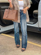 Women's Vintage High Waist Flare Jeans, Retro Paneled Bootcut Denim With Double Button Closure, Flattering Wide Leg Pants