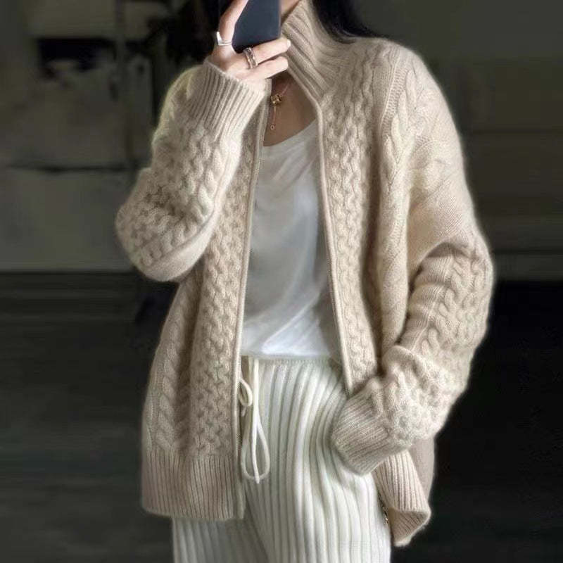 Women's Fashion Loose High Collar Short Knitted Cardigan