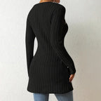 Elegant Women's Solid Color Slim-Fit Long Sleeve Top - Square Neck & Button Detail With Asymmetric Hem, Casual Fall&Spring Blouse