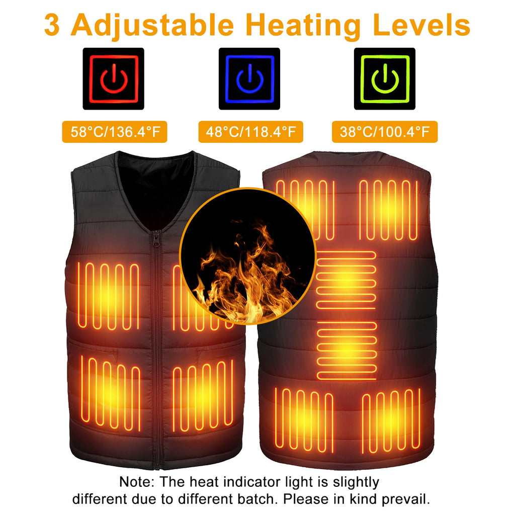 1Pc Heat Jacket Vest 3 Heating Gear Adjustable USB Heated Vest Warm Heat Coat Vest With 10 Heating Pads For Men Women Winter Outdoor Activity