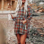 Women's Plaid Hoodie, Long Sleeve Casual Buttons V Neck Sweatshirt, Fall Fashion Tops