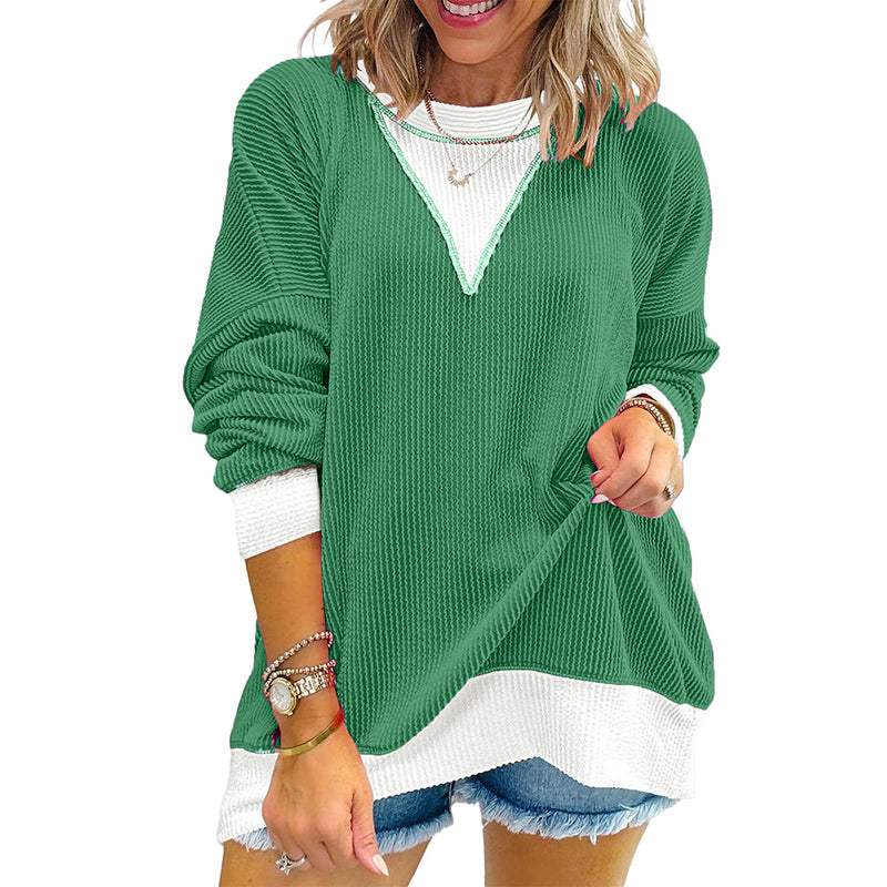 Women's Color Block Pullover - Casual Crewneck Long Sleeve Sweatshirt, Cute Loose Fit Top