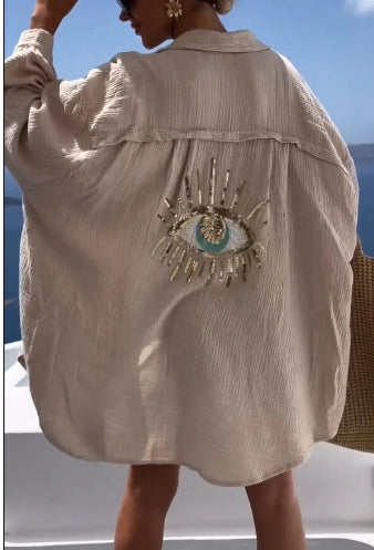 Women's Outdoor Beach Shirt Casual Sequin Beaded Shirt