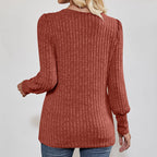 Women's Square Neck Tunic Top - Loose Fit Side Slit Long Sleeve Blouse With Button Decor