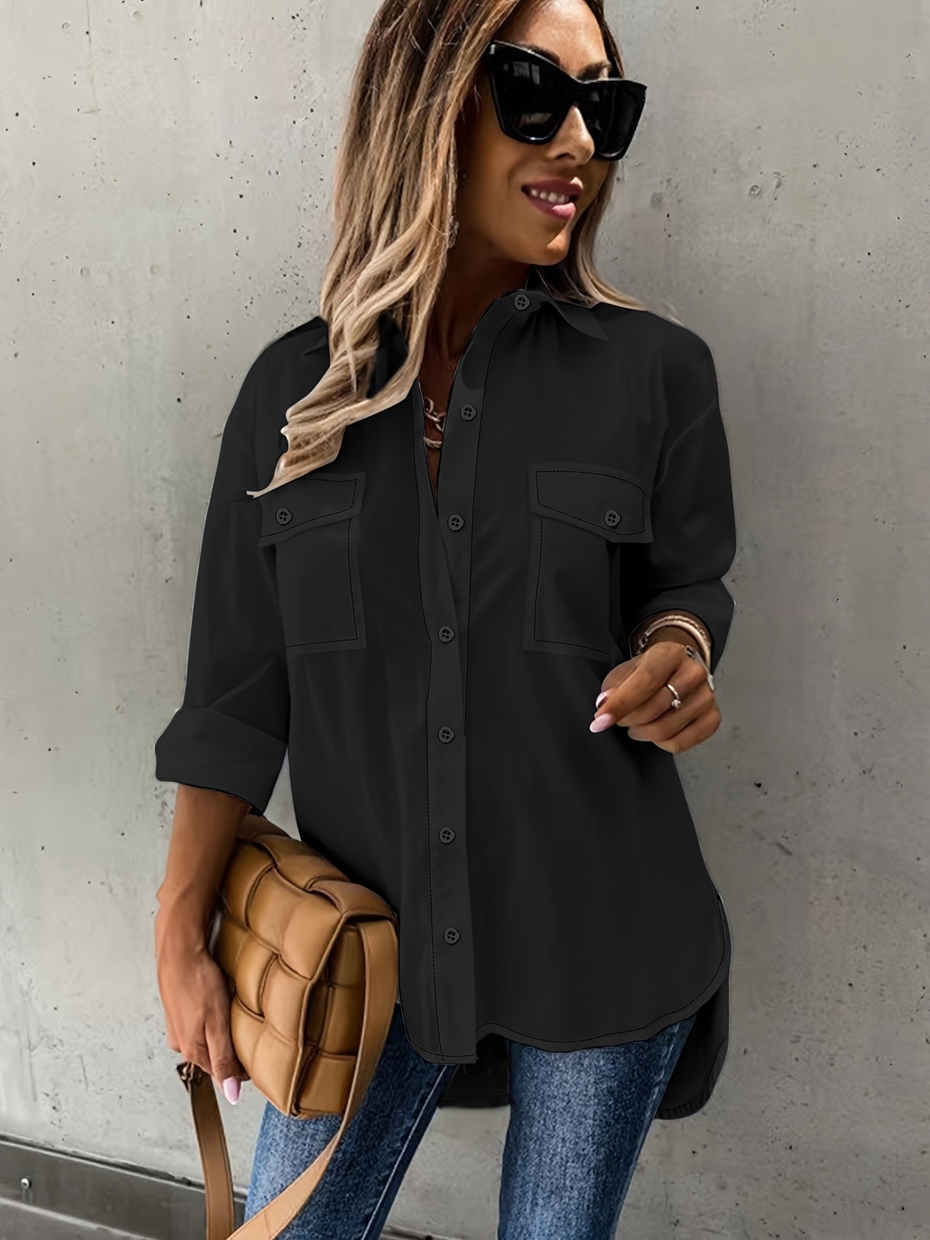 Simple Casual Long Sleeve Shirt With Pocket