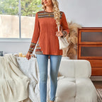 Women's Elegant Geometric Pattern Pullover - Lightweight Long Sleeve Button Blouse For Casual Outfits
