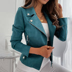 Women's Solid Color Lapel Long Sleeve Zip-Up Jacket With Pockets Casual Spring&Fall Outerwear