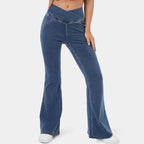 High Imitation Denim Bell-bottom Pants Cross-border Hip Lifting European And American Women Bell-bottom Pants
