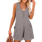 European American Summer New Women's Loose Casual Button Pocket Vest Jumpsuit