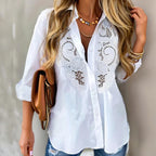 Women's Contrast Lace Long Sleeve Tops Button Down Shirts Dressy Casual Blouses Fall Fashion Clothes