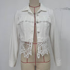 Women's Lace Hollow Out Jacket - Chic Long Sleeve Button Down Shirt With Tassel Details