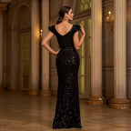 Sleeveless Round Neck Sequins Slim Fit Slit Evening Gown