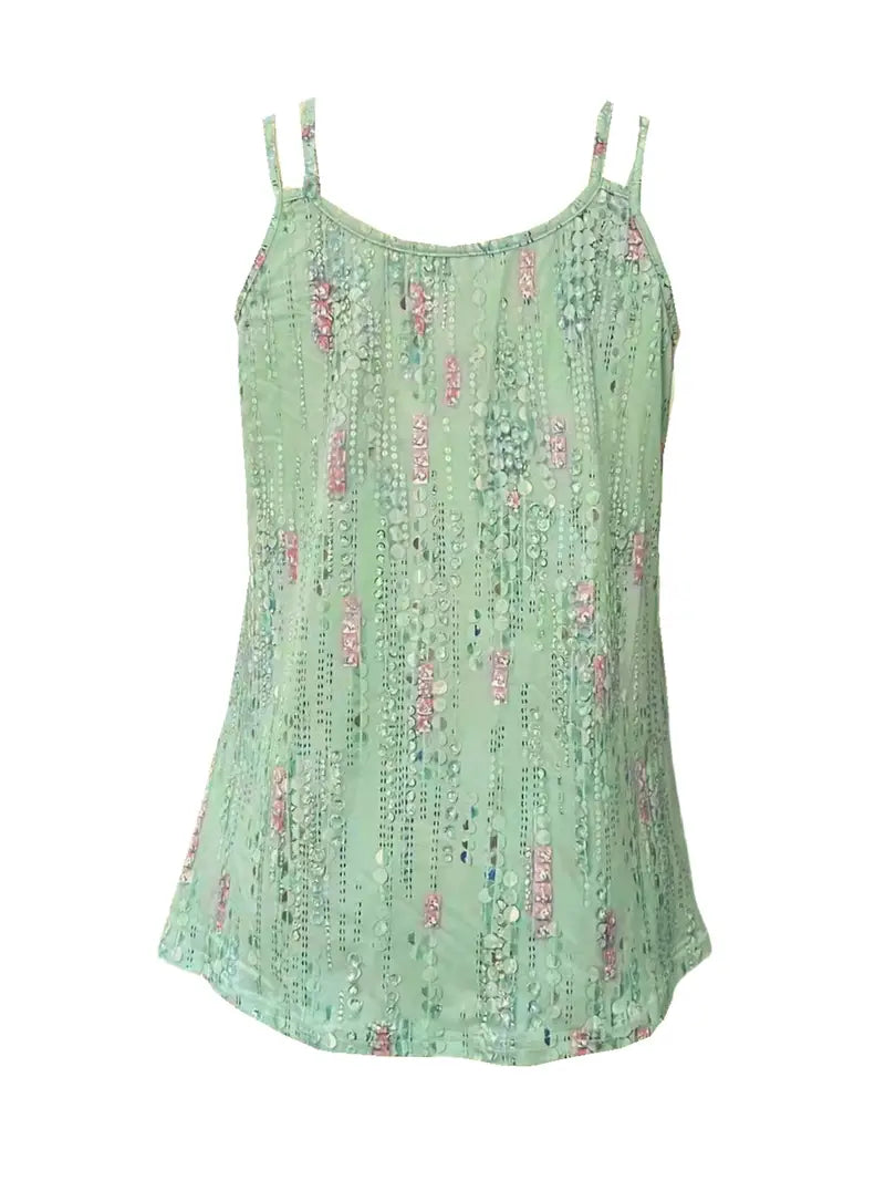 Summer Casual Sleeveless Top Printed Double Shoulder Strap Women's Stylish Camisole.