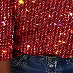 Plus Size Women's V-Neck Sparkle Top Long Sleeve Glitter Blouse For Office And Casual Wear