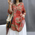 Women's Soft Printed Mid-Sleeve Top Casual Round Neck Tunic For Spring And Summer