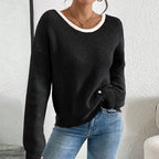 Women's Bow Sweater Long Sleeve Top, Open Back Crew Neck Split Pullover, Fall Trendy Going Out Sweater