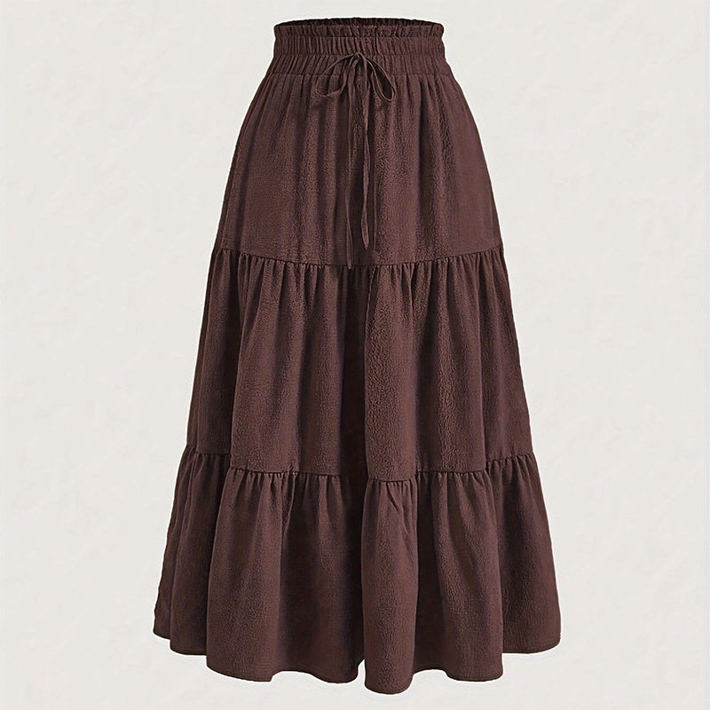 Women's Solid Color High-Waist Knot Detail Flowy Pleated Midi Skirt - Elegant A-Line Skirt For Spring Summer