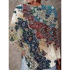 Women's Floral Print Long Sleeve Shirt Casual Round Tunic Blouse Top