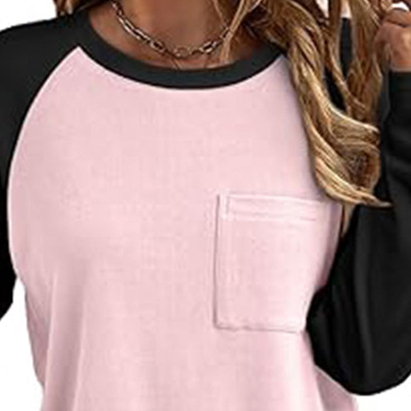 Women's Color Block Raglan Tee, Long Sleeve Crewneck Casual Top For Spring Fall