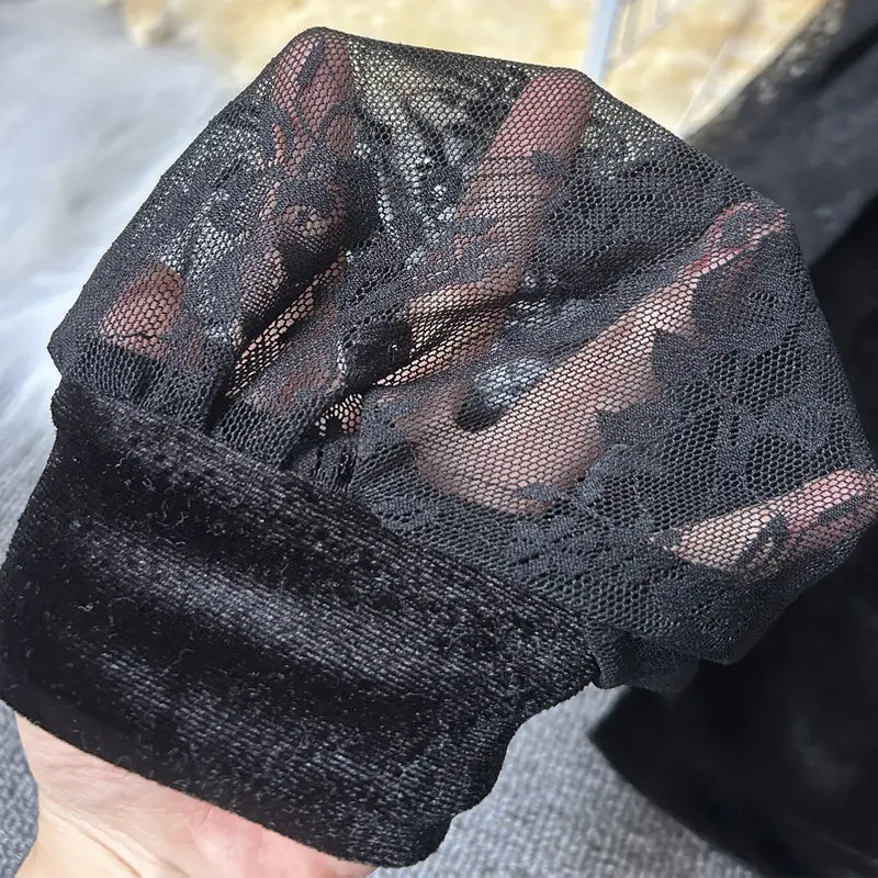 Women's Velvet & Lace Trim Top V-Neck Long Sleeve Blouse With Button Accent For Autumn And Winter