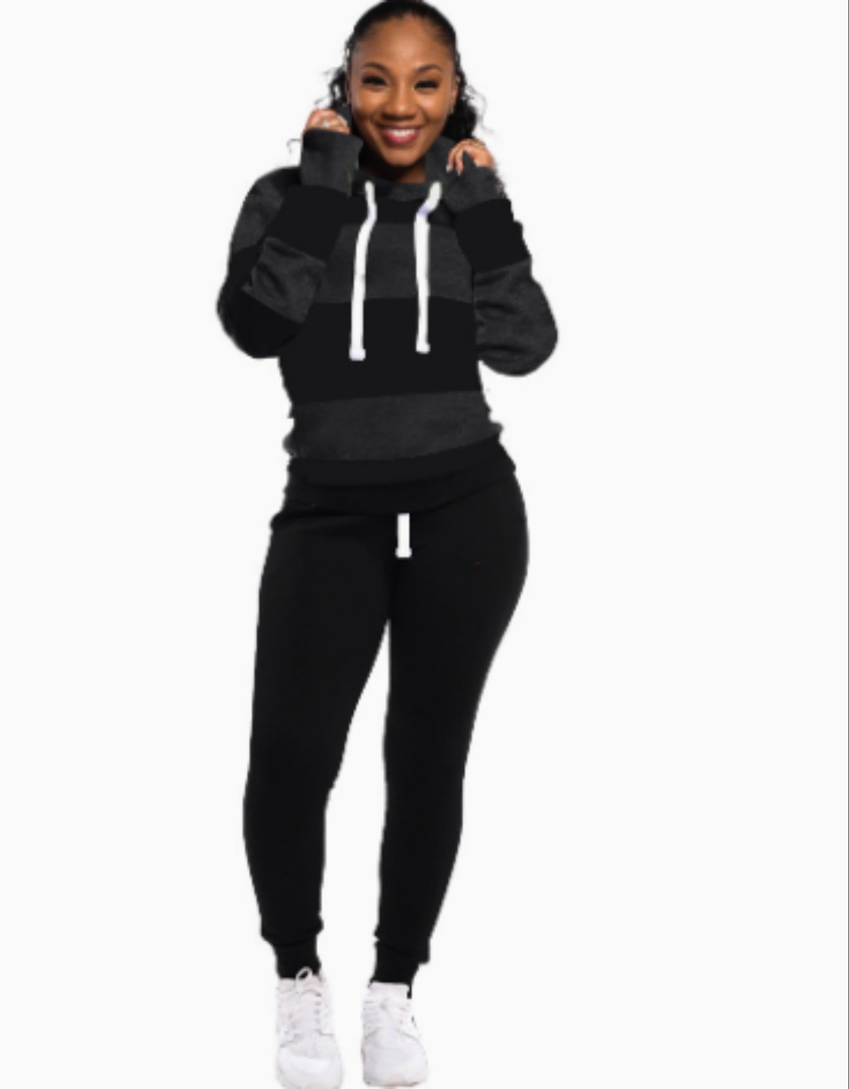 Striped hooded sweater trousers set