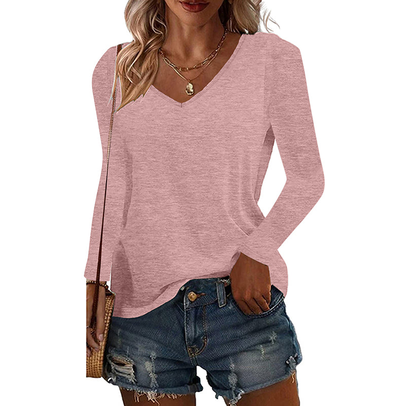5 Pack Women's Long Sleeve T Shirts, Casual V Neck Tunic Tops Basic Loose Solid Blouses Outfit