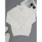 Women's Long Sleeve Ruffle Sweaters V Neck Lightweight Knitted Pullover Sweater Tops