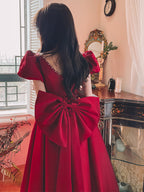 Winter Wine Red Engagement Daily French Princess On The Run Satin Dress