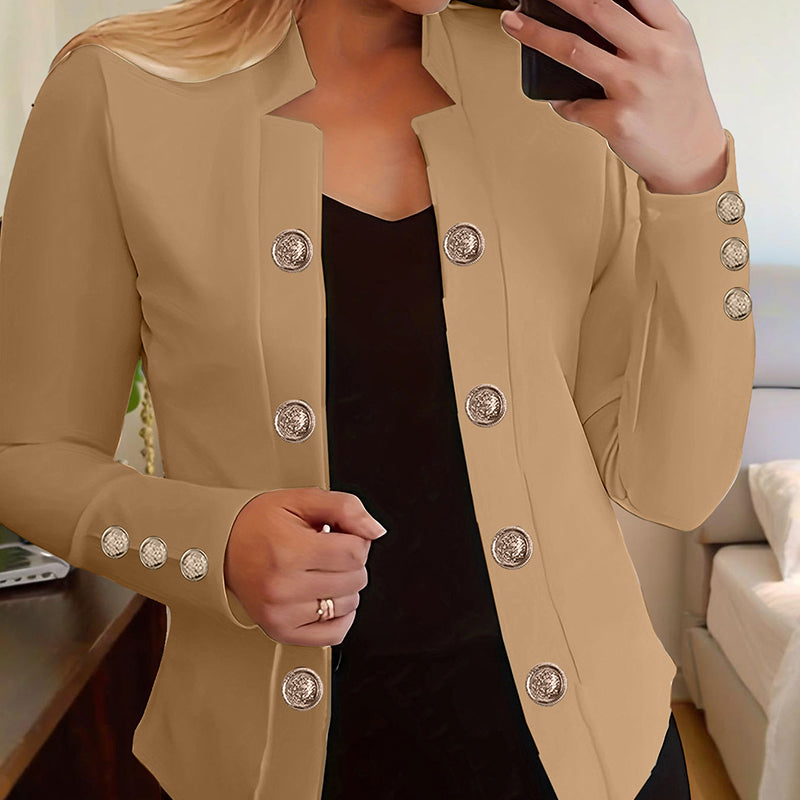 Plus Size Women's Solid Color Double Breasted Long Sleeve Top - Button Cuff Casual & Office Wear