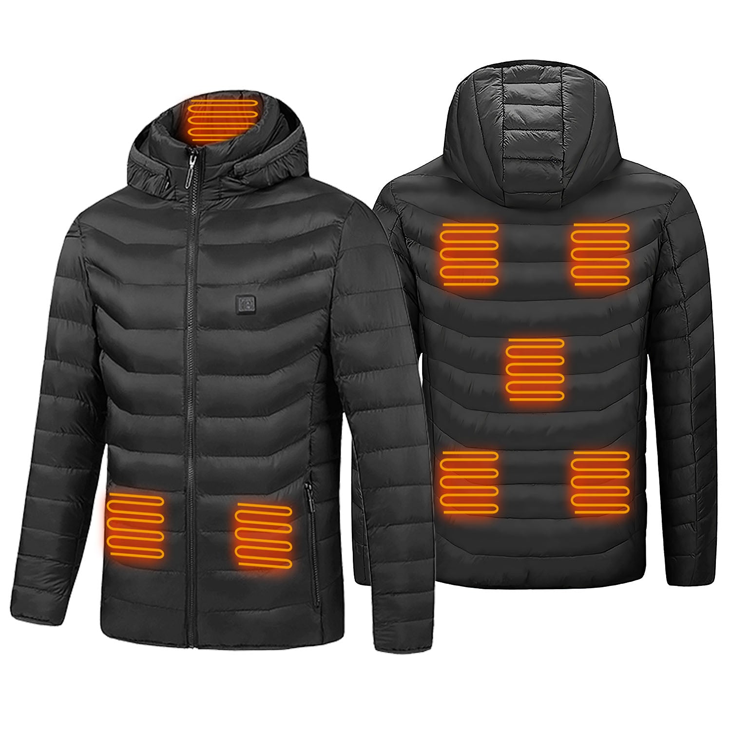 1Pc Heated Jacket Electric Heating Coat Lightweight Winter Hooded Jacket With 3-Level Heating Modes 8 Heating Zones Detachable Zipper Hood
