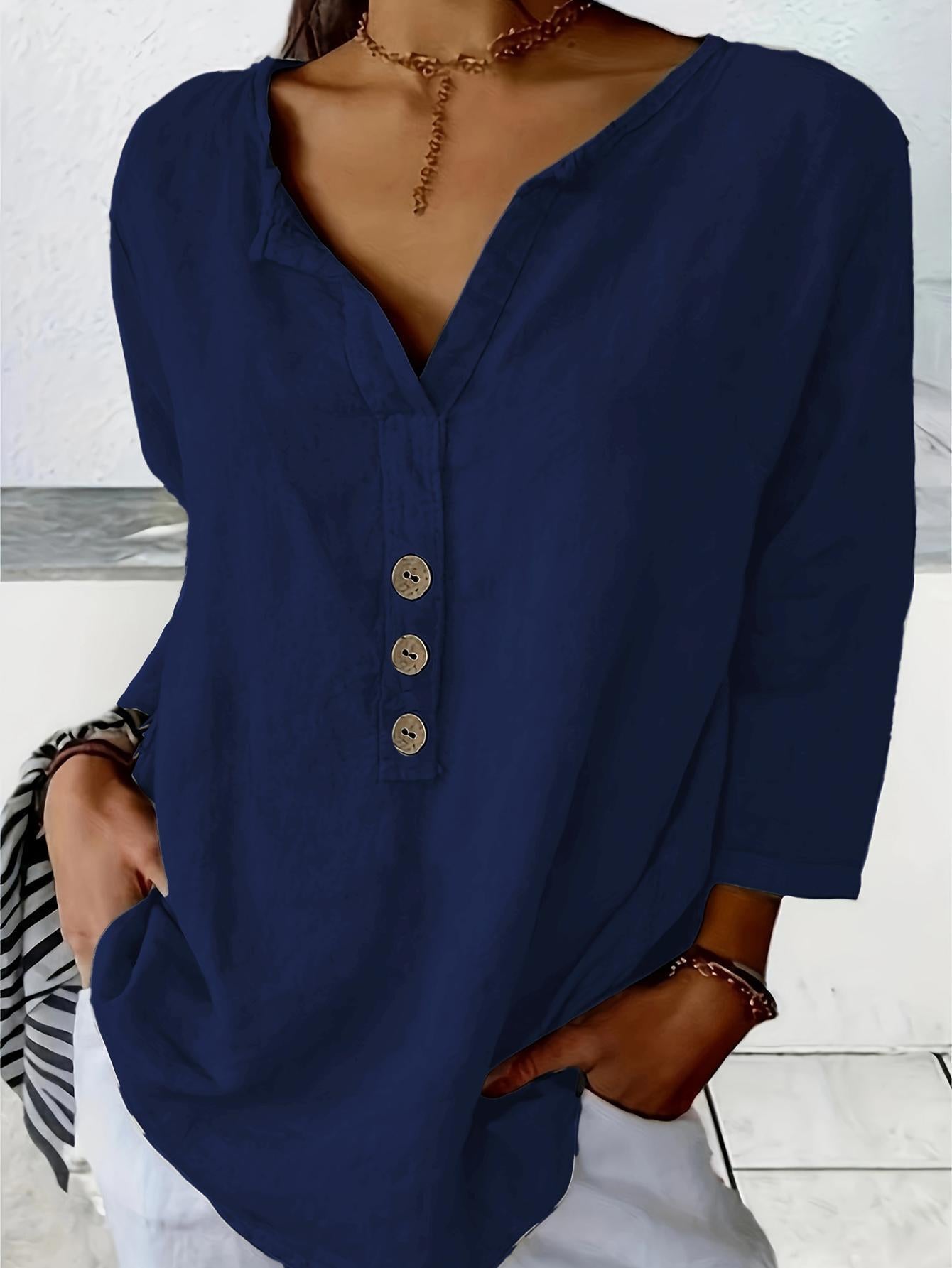 Solid Color Notched Collar Shirt Casual Button-down Shirt