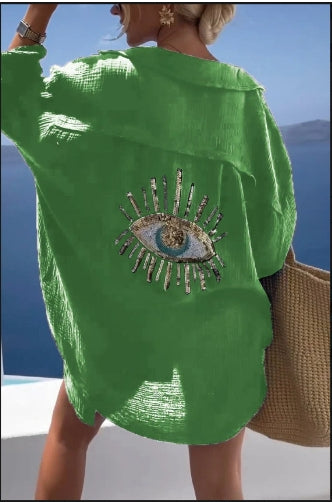 Women's Outdoor Beach Shirt Casual Sequin Beaded Shirt