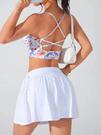 Women's Summer New Cross Thin-Strap Floral Print Daily Sports Bra