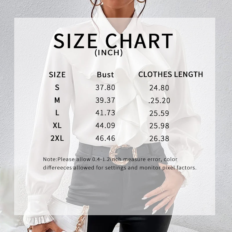 Women's Ruffled Collared Blouse, Long Sleeve Dressy Casual Shirt, Fall Business Casual Work Tops