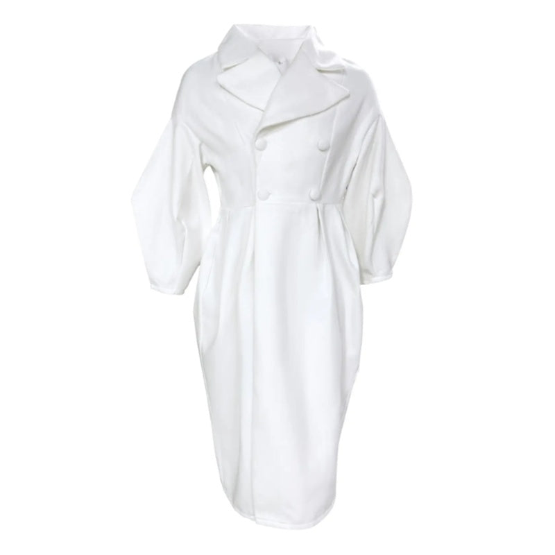 Women's Classic Winter Long Coat, Double-Breasted Belted Trench With Wide Lapel, Solid Color Oversized Overcoat For Casual Style