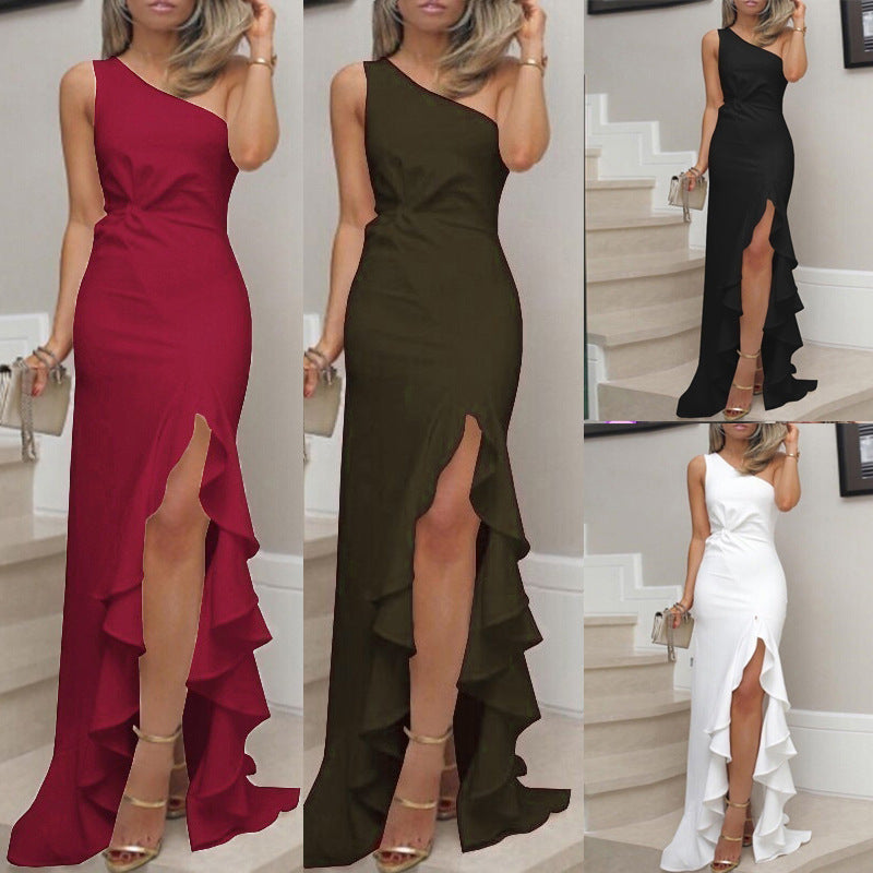 Slit Ruffled Large Evening Dress