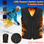 1Pc Heat Jacket Vest 3 Heating Gear Adjustable USB Heated Vest Warm Heat Coat Vest With 5 Heating Zones For Men Women Winter Outdoor Activity