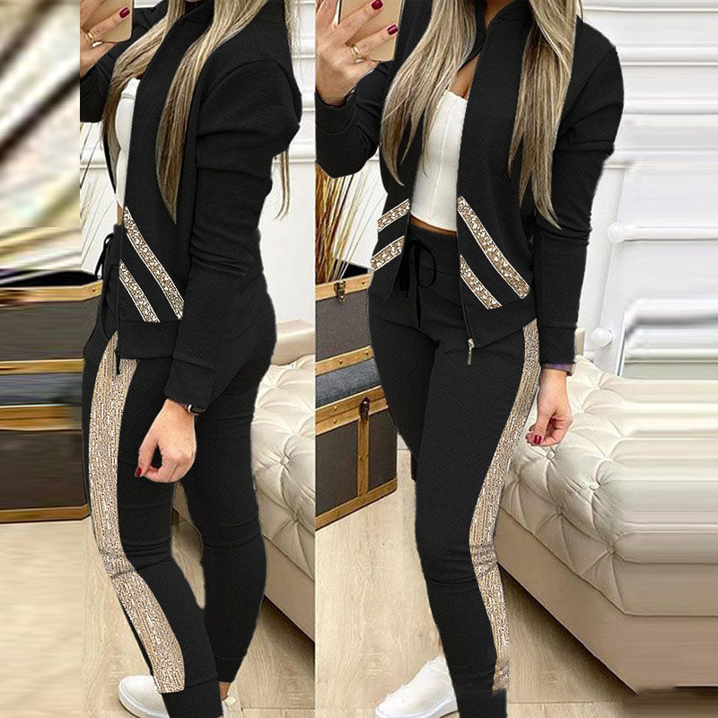 Casual Zipper Stitching Plaid Suit Women's Suit