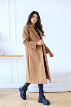 Simple Double Breasted Long Sleeve Lapel Button Woolen Coat