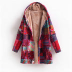 Women's Cotton And Linen Printed Hoodie Warm Plush Coat